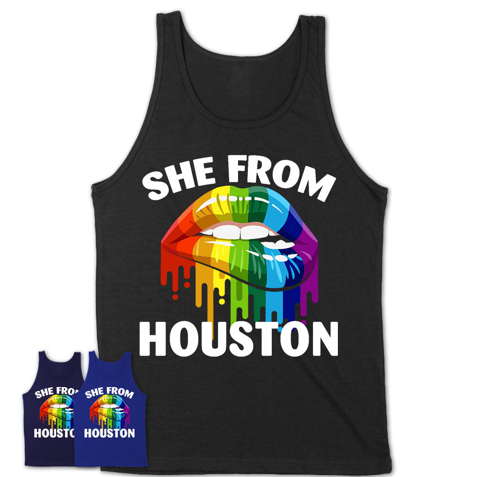 She From Houston Texas T-Shirt LGBT Pride Sexy Lips Gift Shirt