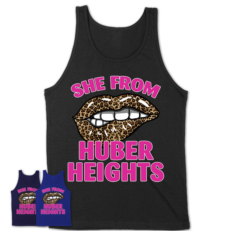 She From Huber Heights Ohio Gift Cheetah Leopard Sexy Lips Shirt