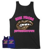 She From Jeffersontown Kentucky Gift Cheetah Leopard Sexy Lips Shirt