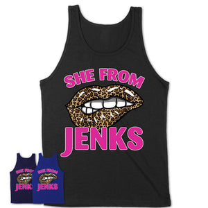 She From Jenks Oklahoma Gift Cheetah Leopard Sexy Lips Shirt