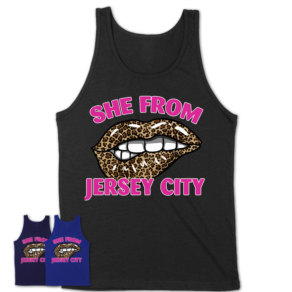 She From Jersey City New Jersey Gift Cheetah Leopard Sexy Lips Shirt