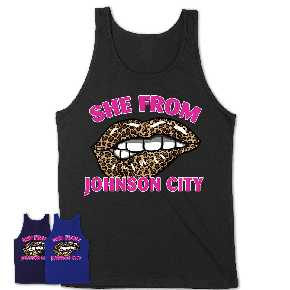 She From Johnson City Tennessee Gift Cheetah Leopard Sexy Lips Shirt
