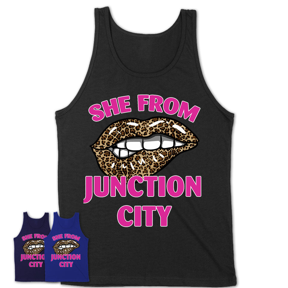 She From Junction City Kansas Gift Cheetah Leopard Sexy Lips Shirt