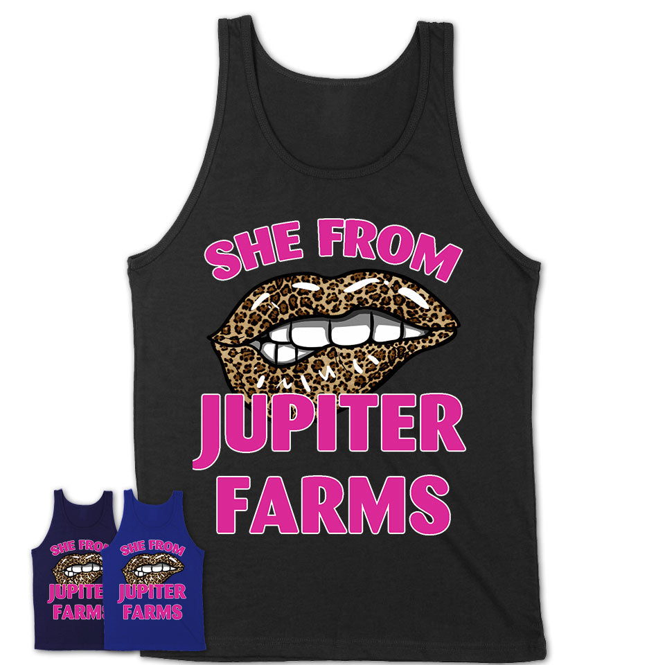 She From Jupiter Farms Florida Gift Cheetah Leopard Sexy Lips Shirt