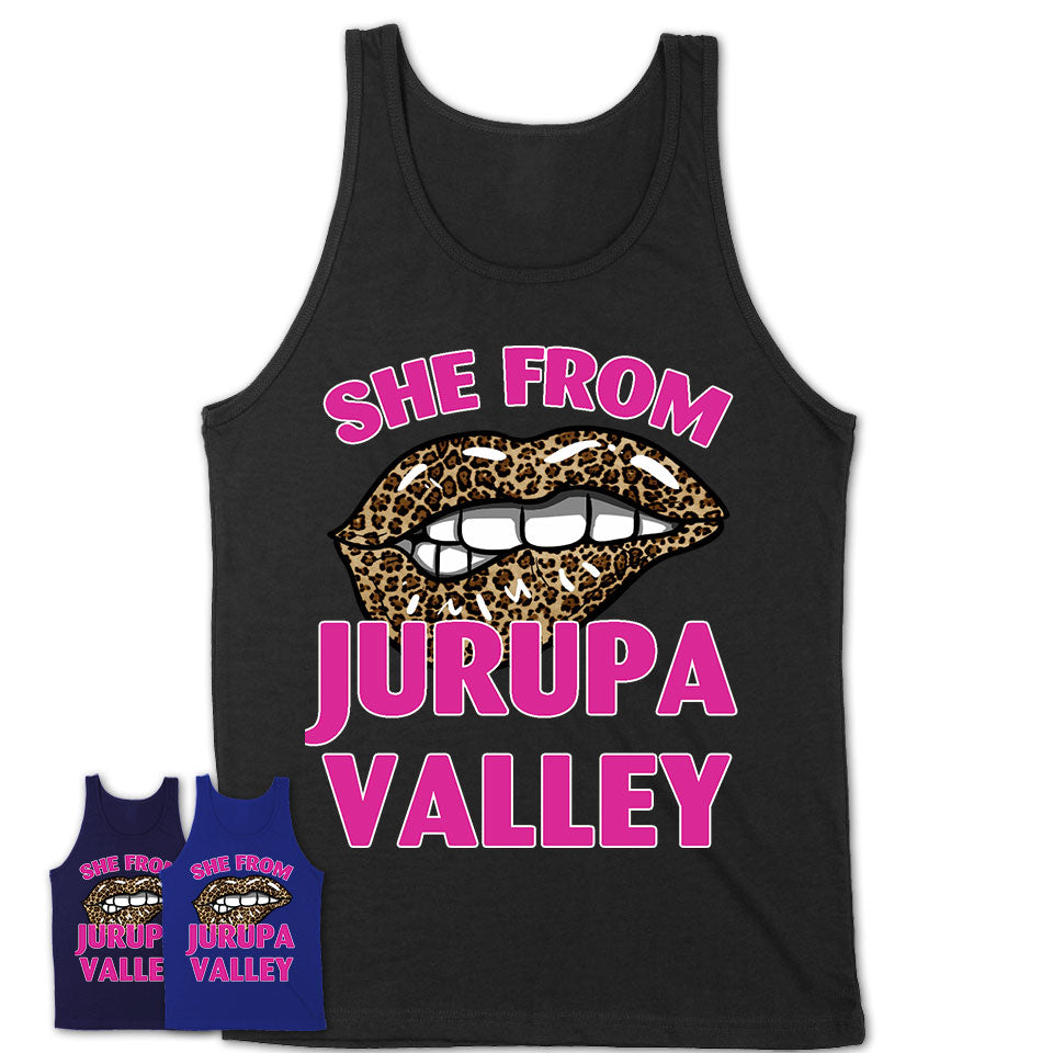 She From Jurupa Valley California Gift Cheetah Leopard Sexy Lips Shirt