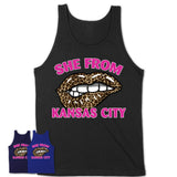 She From Kansas City Missouri Gift Cheetah Leopard Sexy Lips Shirt