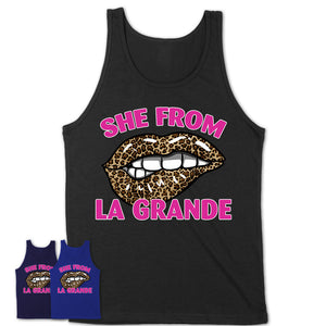 She From La Grande Oregon Gift Cheetah Leopard Sexy Lips Shirt