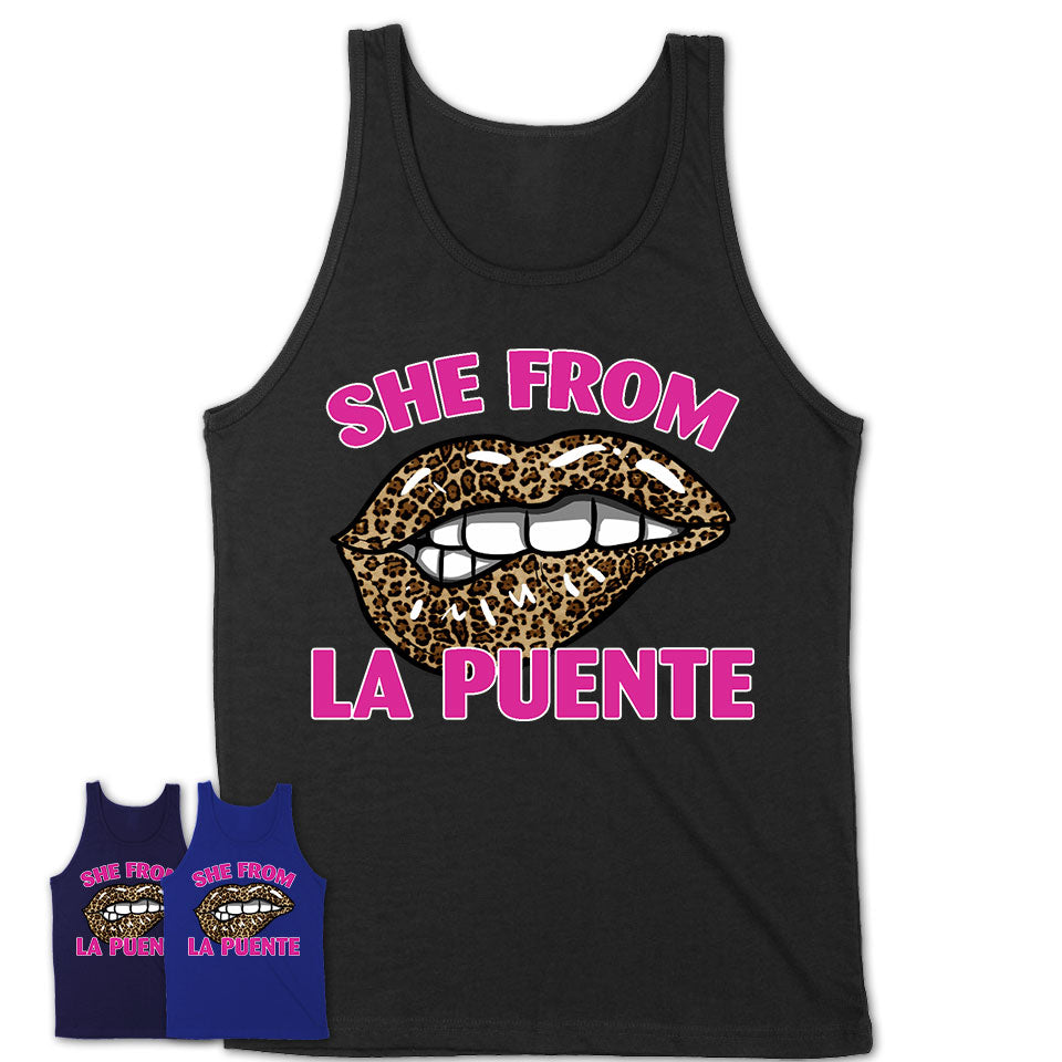She From La Puente California Gift Cheetah Leopard Sexy Lips Shirt