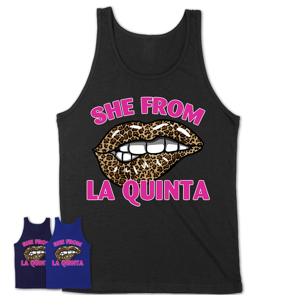 She From La Quinta California Gift Cheetah Leopard Sexy Lips Shirt