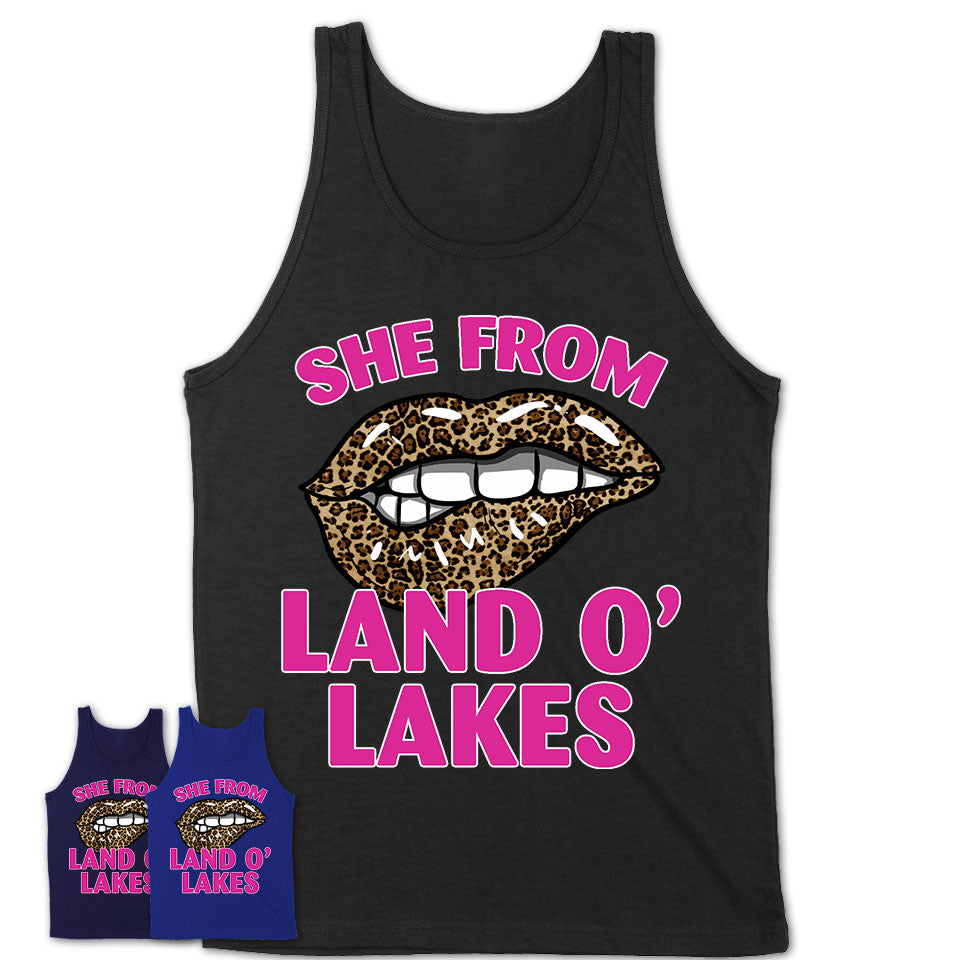 She From Land O' Lakes Florida Gift Cheetah Leopard Sexy Lips Shirt