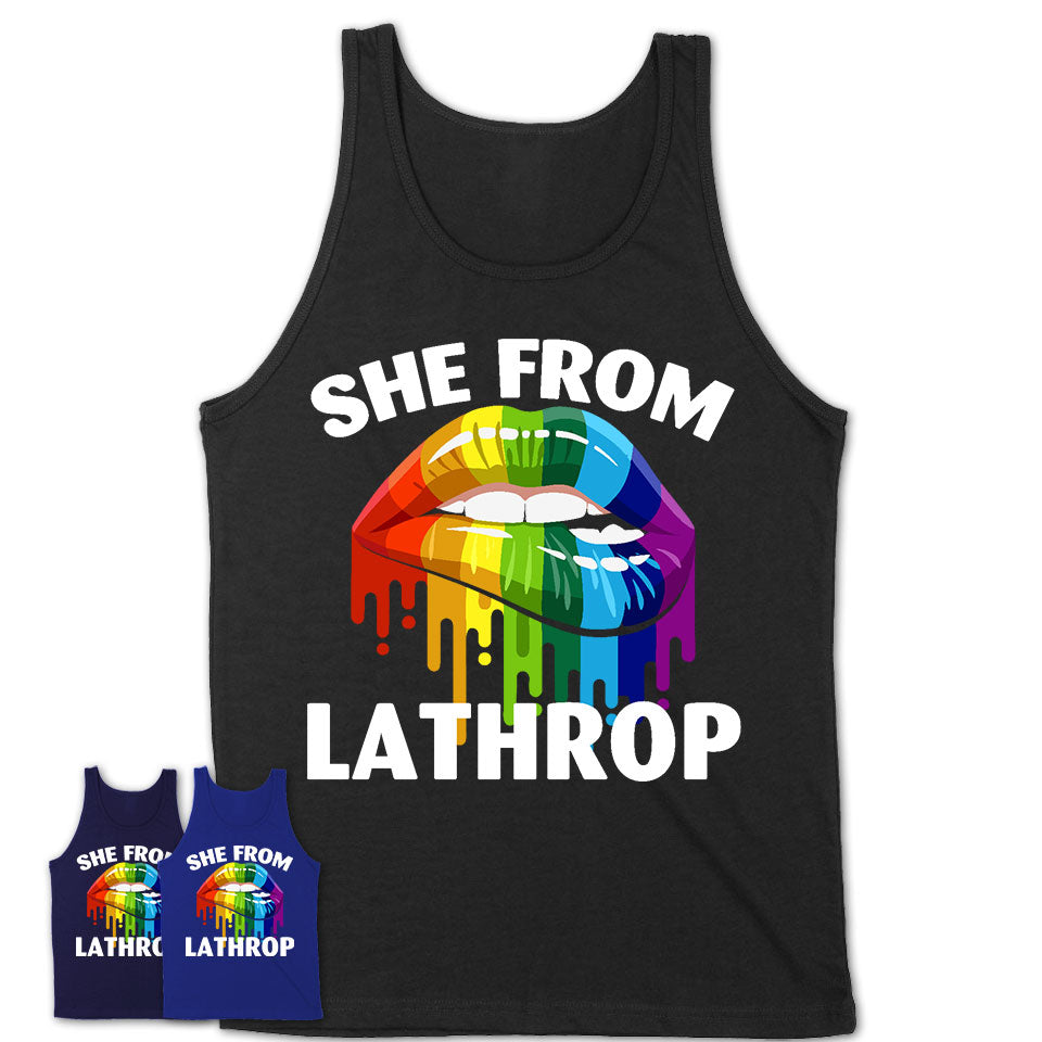 She From Lathrop California T-Shirt LGBT Pride Sexy Lips Gift Shirt