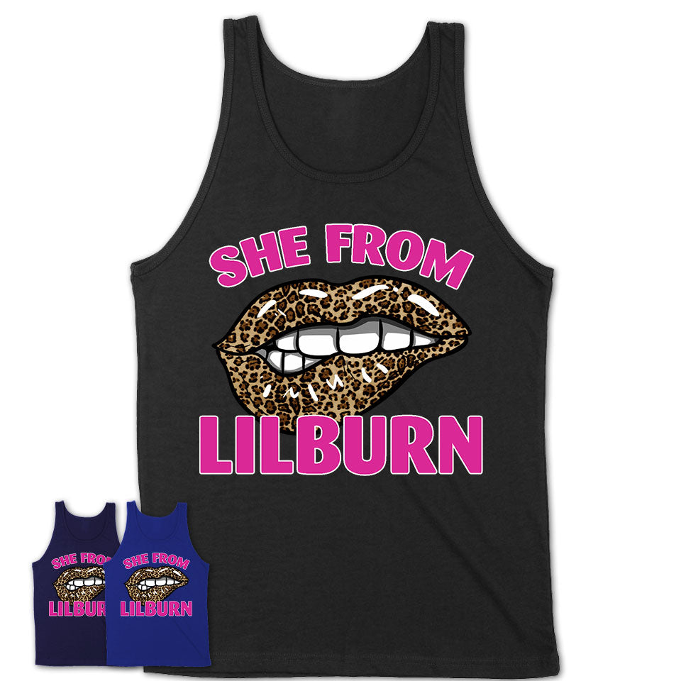 She From Lilburn Georgia Gift Cheetah Leopard Sexy Lips Shirt