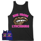 She From Lynchburg Virginia Gift Cheetah Leopard Sexy Lips Shirt