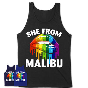 She From Malibu California T-Shirt LGBT Pride Sexy Lips Gift Shirt