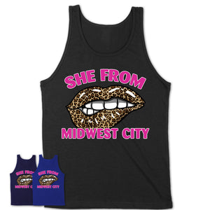 She From Midwest City Oklahoma Gift Cheetah Leopard Sexy Lips Shirt