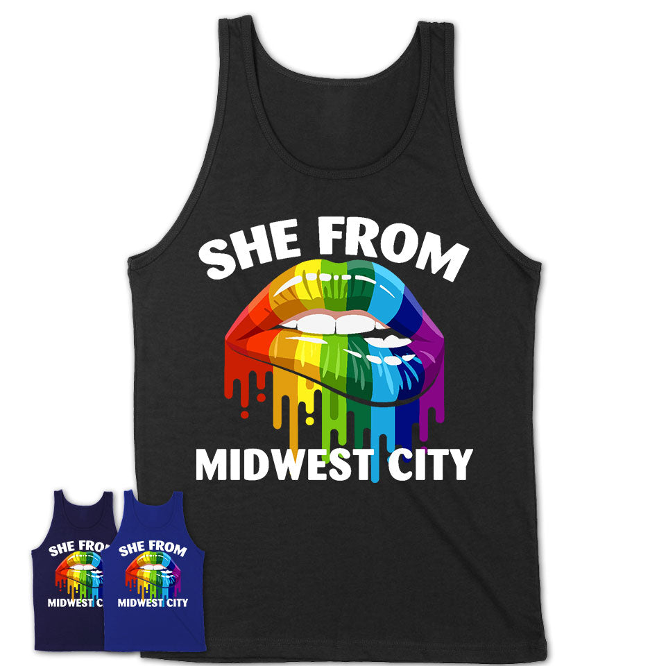 She From Midwest City Oklahoma T-Shirt LGBT Pride Sexy Lips Gift Shirt