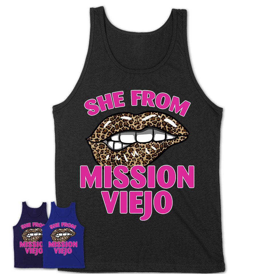 She From Mission Viejo California Gift Cheetah Leopard Sexy Lips Shirt