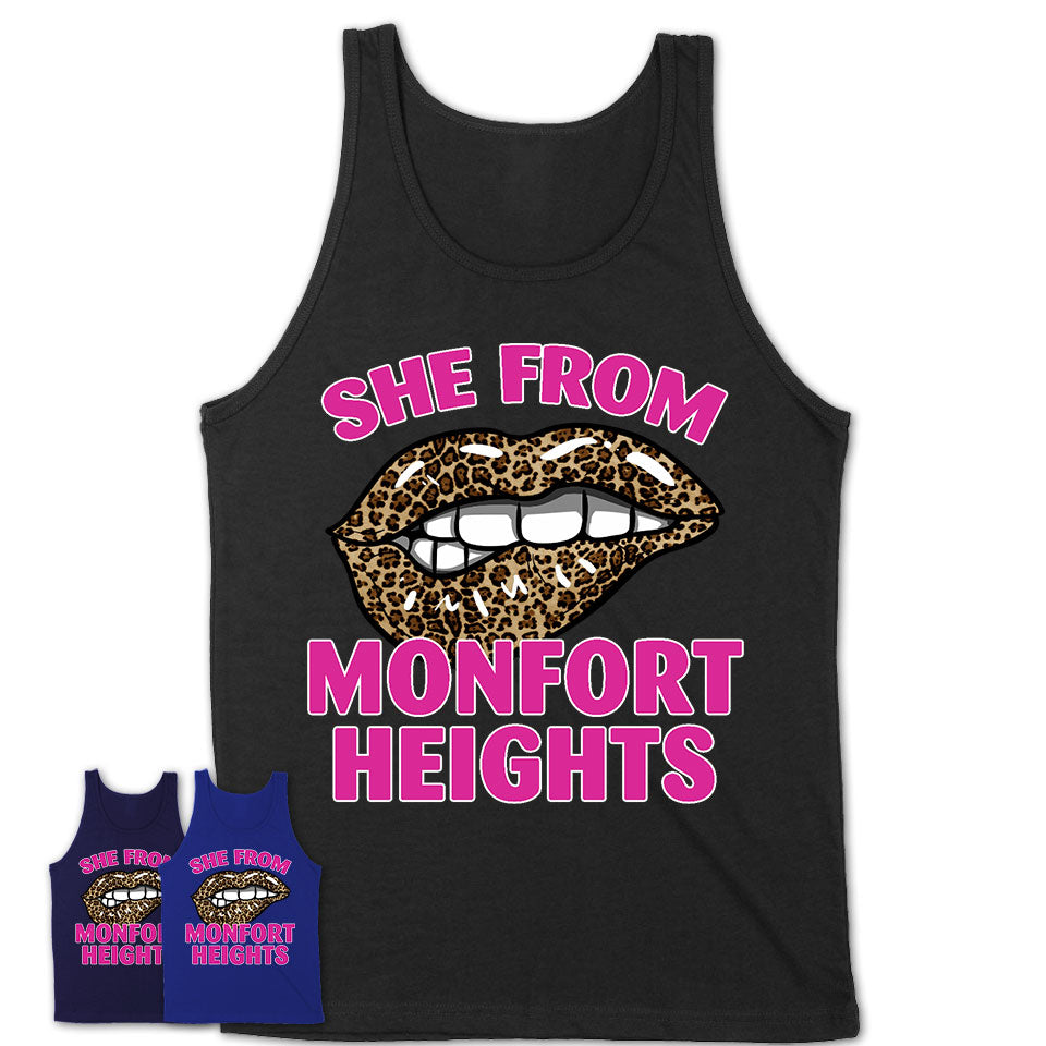 She From Monfort Heights Ohio Gift Cheetah Leopard Sexy Lips Shirt