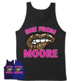 She From Moore Oklahoma Gift Cheetah Leopard Sexy Lips Shirt