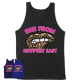 She From Newport East Rhode Island Gift Cheetah Leopard Sexy Lips Shirt