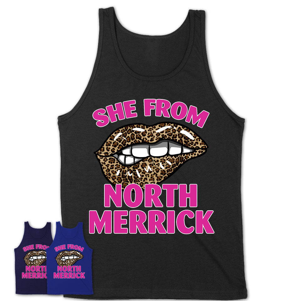 She From North Merrick New York Gift Cheetah Leopard Sexy Lips Shirt