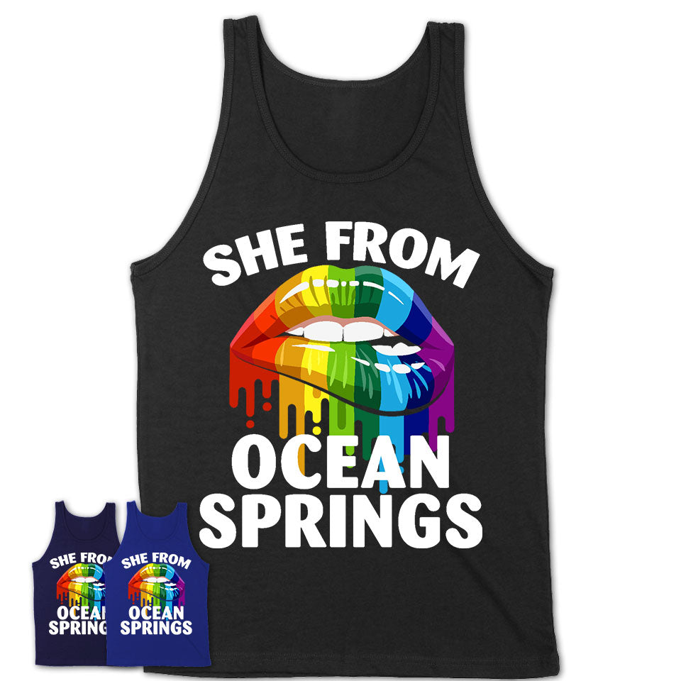 She From Ocean Springs Mississippi T-Shirt LGBT Pride Sexy Lips Gift Shirt