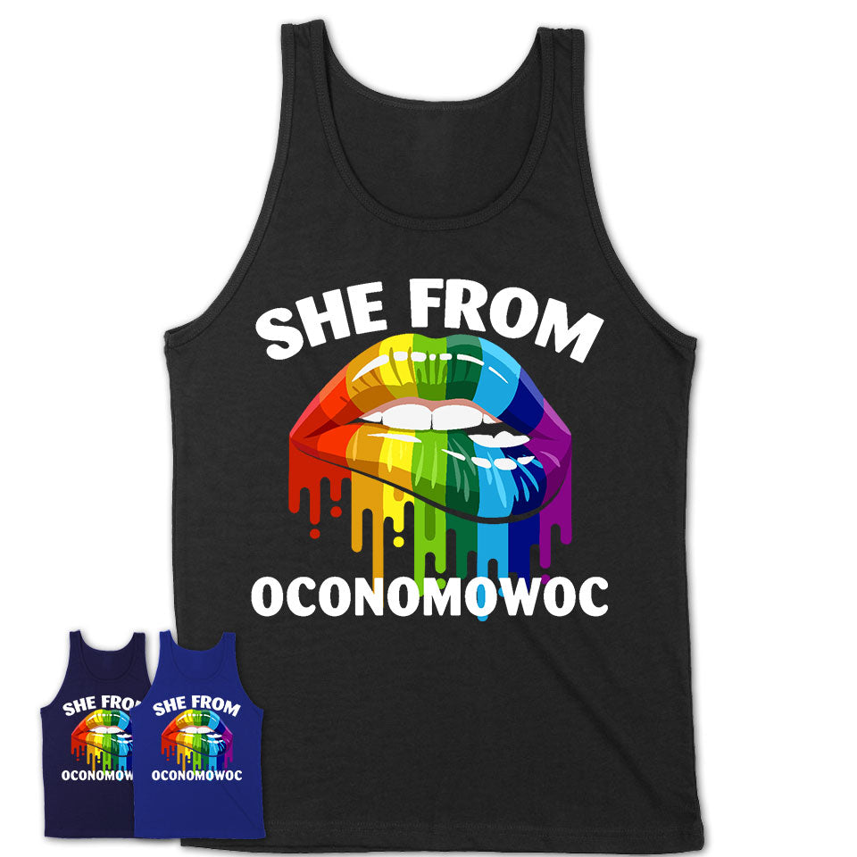 She From Oconomowoc Wisconsin T-Shirt LGBT Pride Sexy Lips Gift Shirt