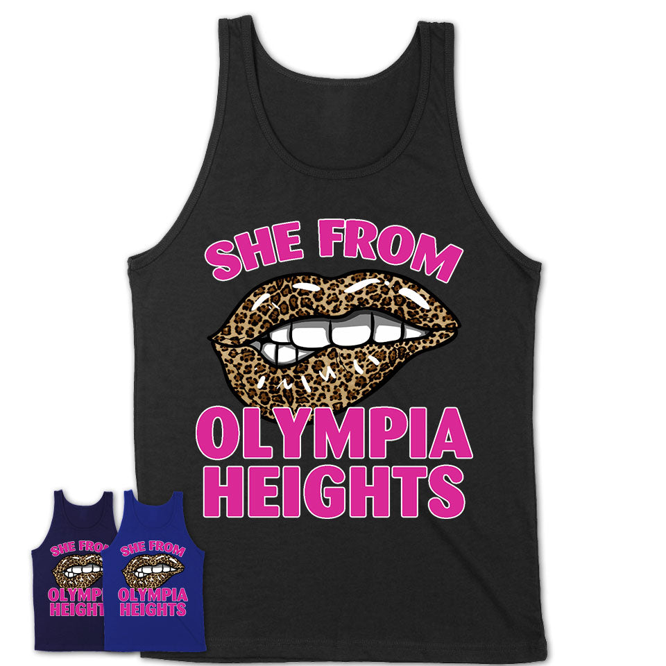She From Olympia Heights Florida Gift Cheetah Leopard Sexy Lips Shirt