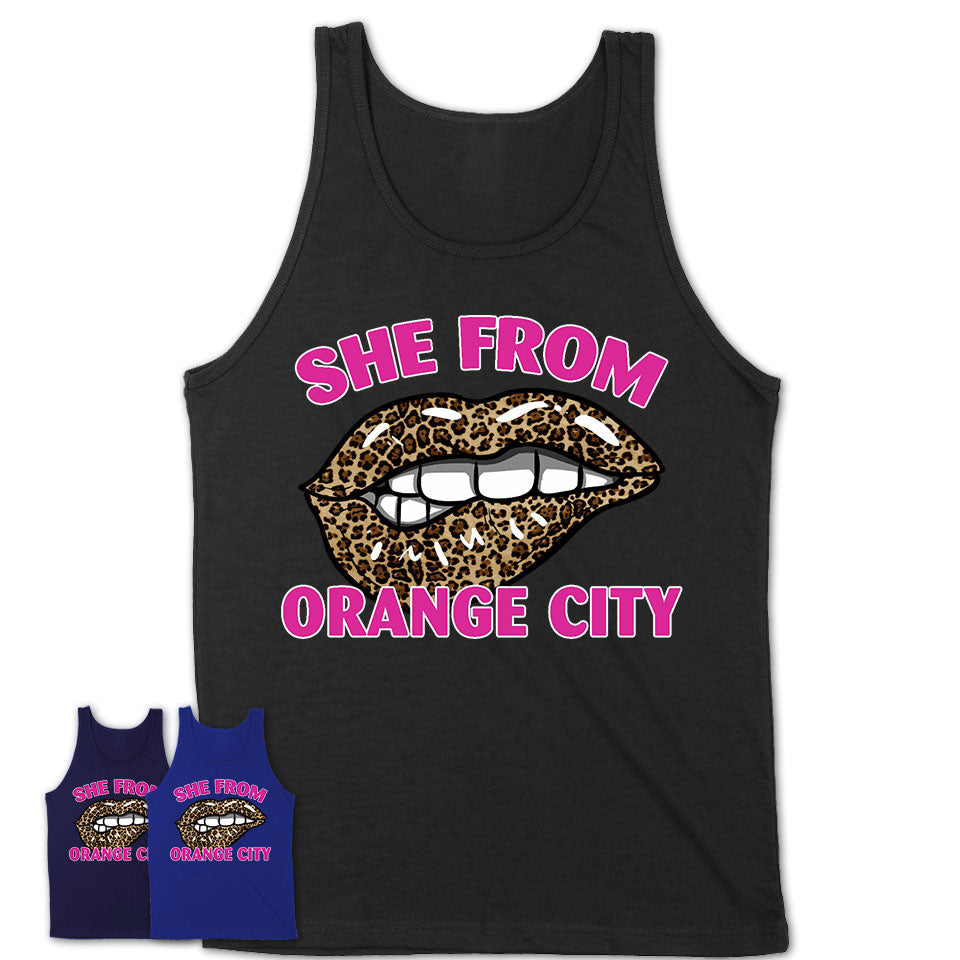 She From Orange City Florida Gift Cheetah Leopard Sexy Lips Shirt