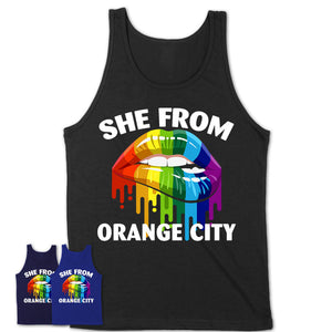 She From Orange City Florida T-Shirt LGBT Pride Sexy Lips Gift Shirt