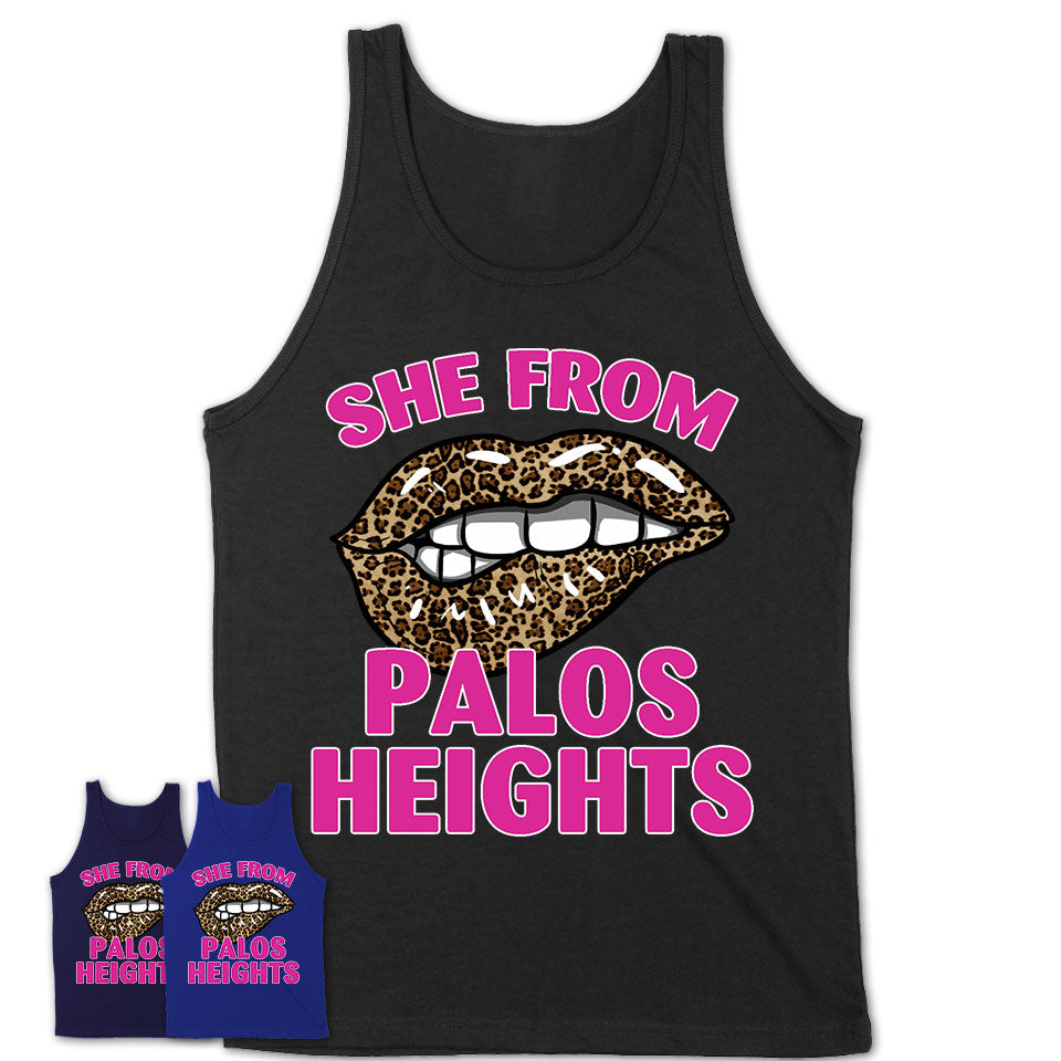 She From Palos Heights Illinois Gift Cheetah Leopard Sexy Lips Shirt