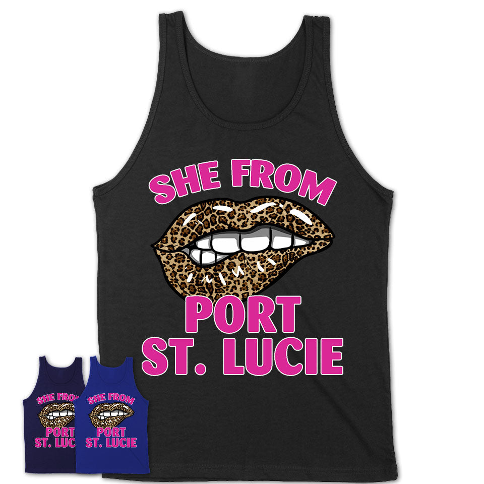 She From Port St. Lucie Florida Gift Cheetah Leopard Sexy Lips Shirt