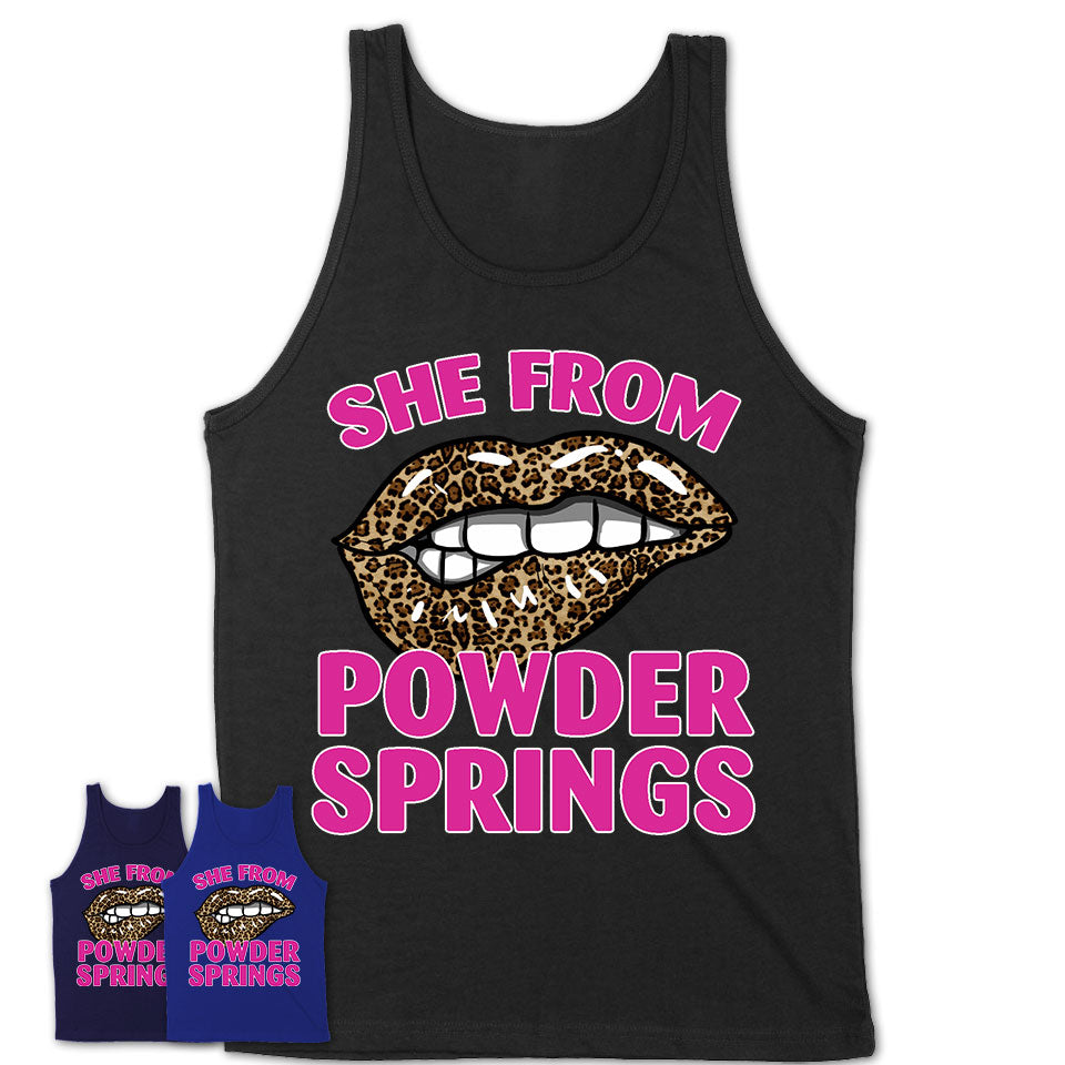 She From Powder Springs Georgia Gift Cheetah Leopard Sexy Lips Shirt