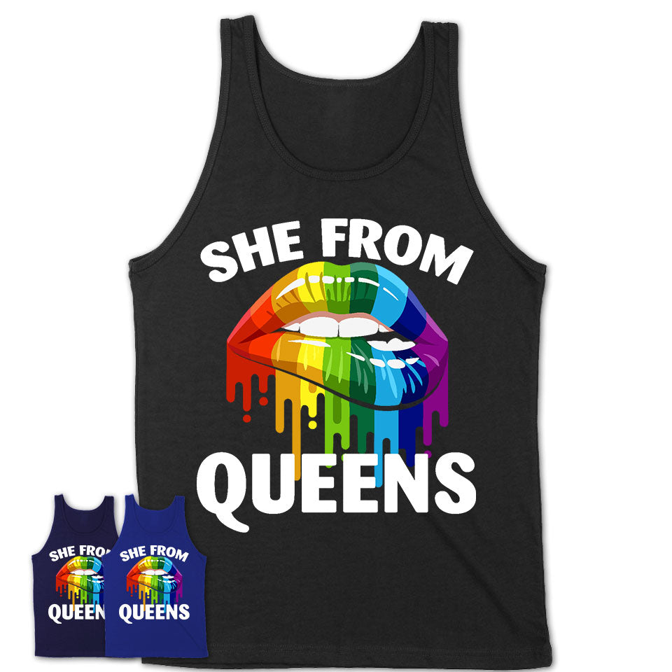 She From Queens New York T-Shirt LGBT Pride Sexy Lips Gift Shirt