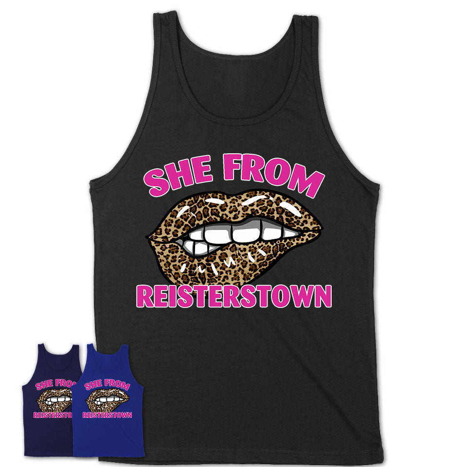 She From Reisterstown Maryland Gift Cheetah Leopard Sexy Lips Shirt