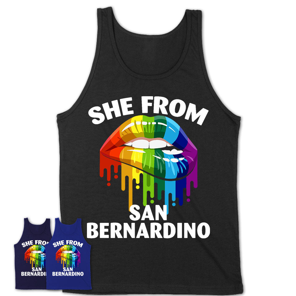 She From San Bernardino California T-Shirt LGBT Pride Sexy Lips Gift Shirt