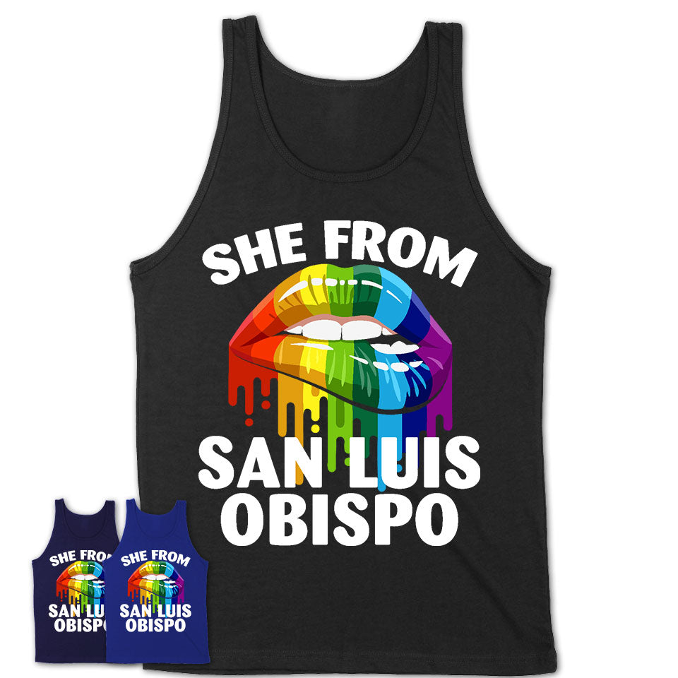 She From San Luis Obispo California T-Shirt LGBT Pride Sexy Lips Gift Shirt