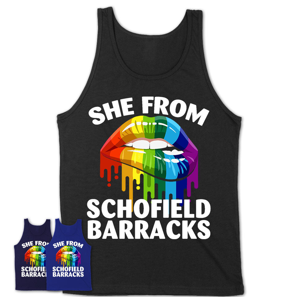 She From Schofield Barracks Hawaii T-Shirt LGBT Pride Sexy Lips Gift Shirt