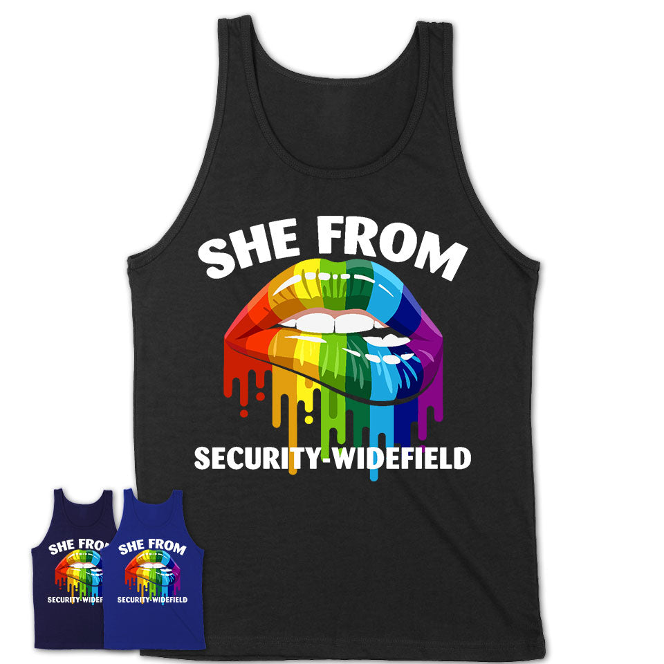 She From Security-Widefield Colorado T-Shirt LGBT Pride Sexy Lips Gift Shirt