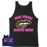 She From South Bend Indiana Gift Cheetah Leopard Sexy Lips Shirt
