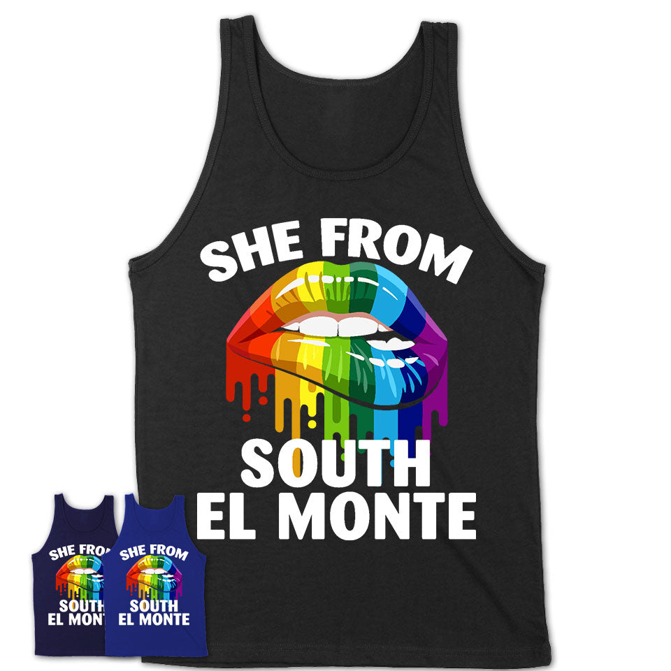 She From South El Monte California T-Shirt LGBT Pride Sexy Lips Gift Shirt