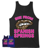 She From Spanish Springs Nevada Gift Cheetah Leopard Sexy Lips Shirt