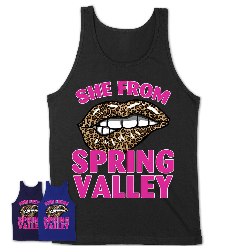 She From Spring Valley Nevada Gift Cheetah Leopard Sexy Lips Shirt