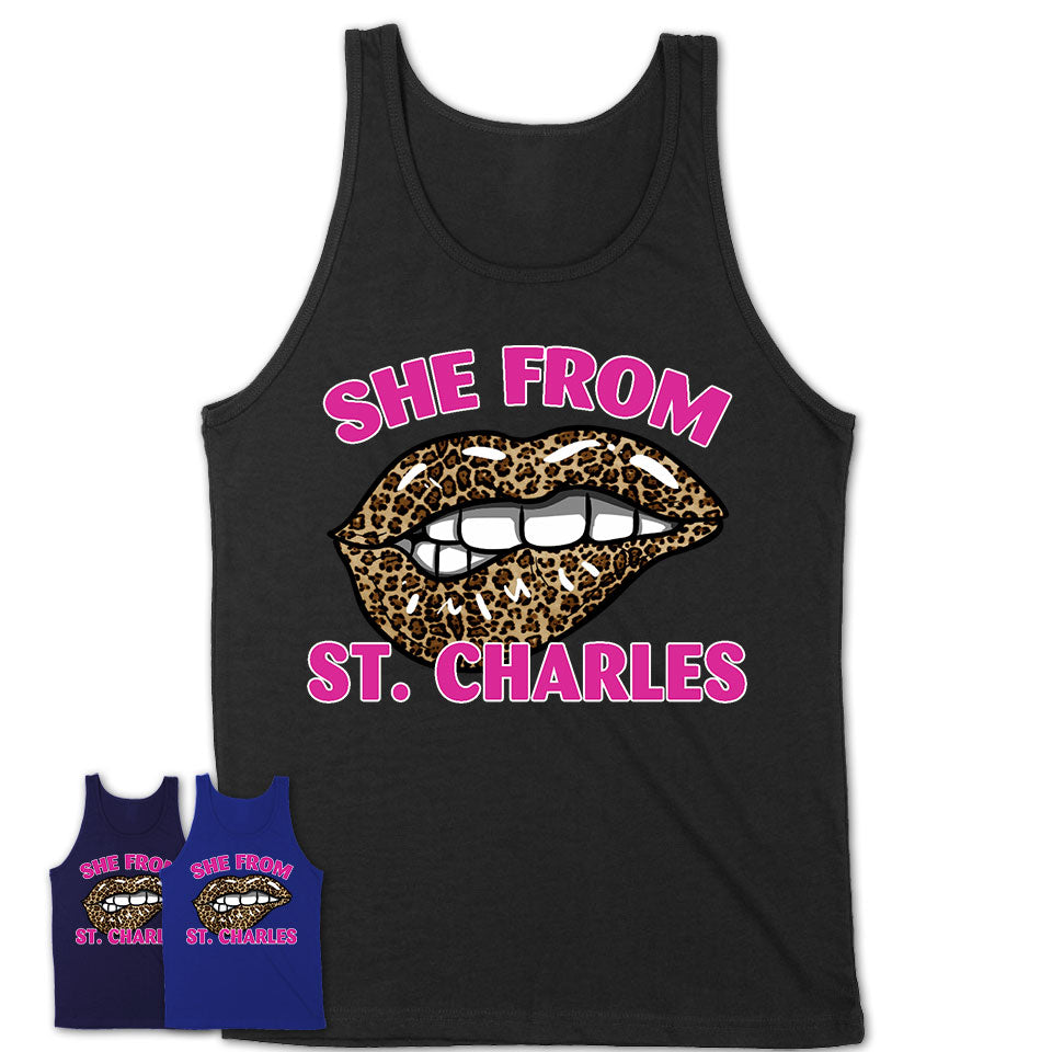 She From St. Charles Missouri Gift Cheetah Leopard Sexy Lips Shirt