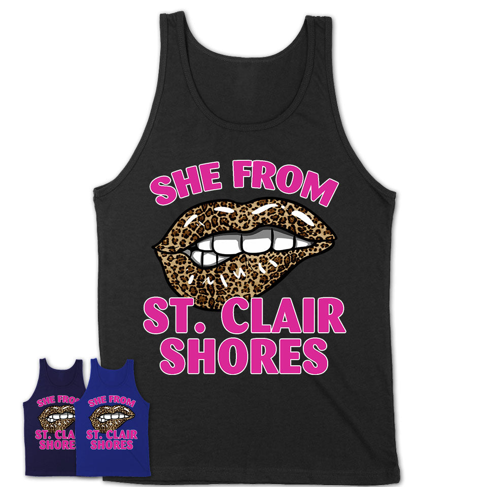 She From St. Clair Shores Michigan Gift Cheetah Leopard Sexy Lips Shirt