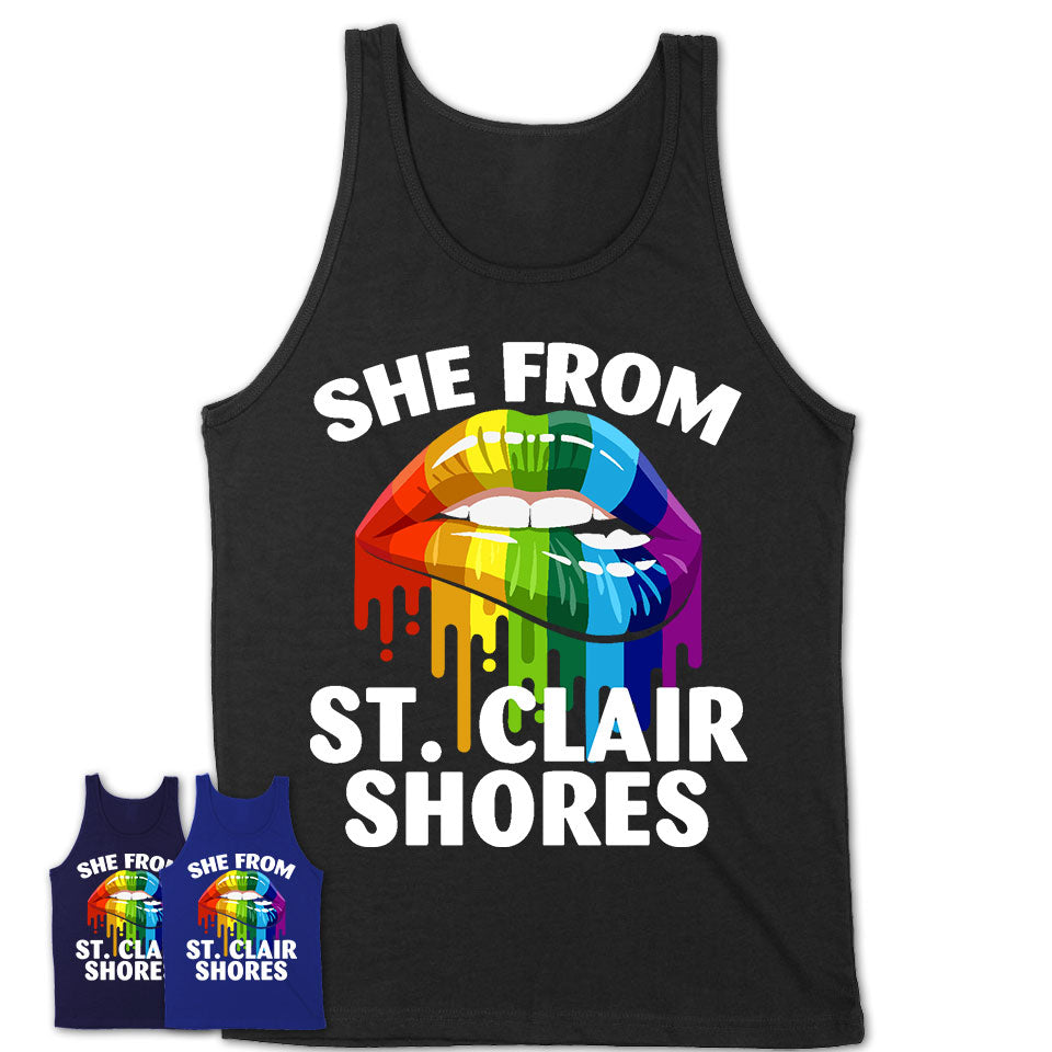 She From St. Clair Shores Michigan T-Shirt LGBT Pride Sexy Lips Gift Shirt