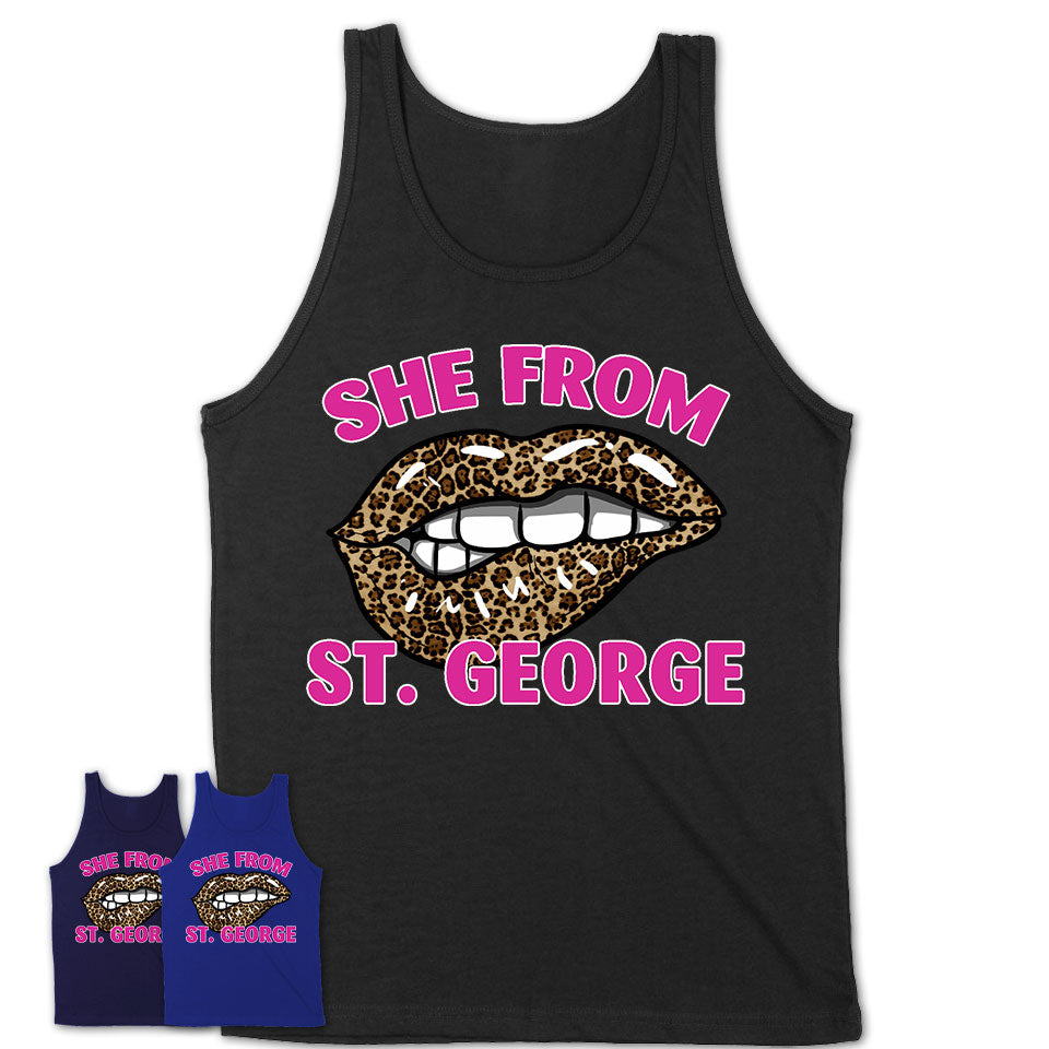 She From St. George Utah Gift Cheetah Leopard Sexy Lips Shirt