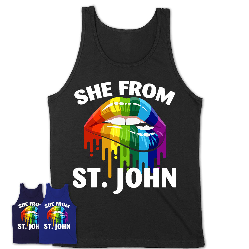 She From St. John Indiana T-Shirt LGBT Pride Sexy Lips Gift Shirt