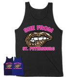 She From St. Petersburg Florida Gift Cheetah Leopard Sexy Lips Shirt