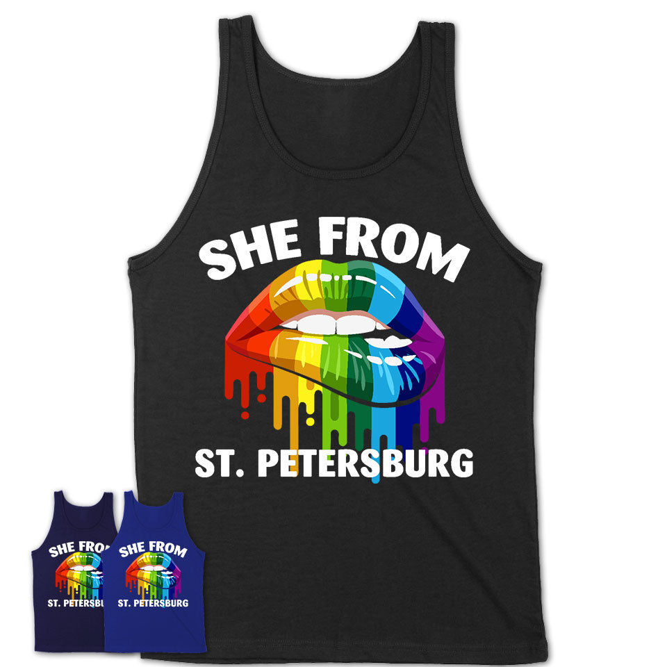 She From St. Petersburg Florida T-Shirt LGBT Pride Sexy Lips Gift Shirt